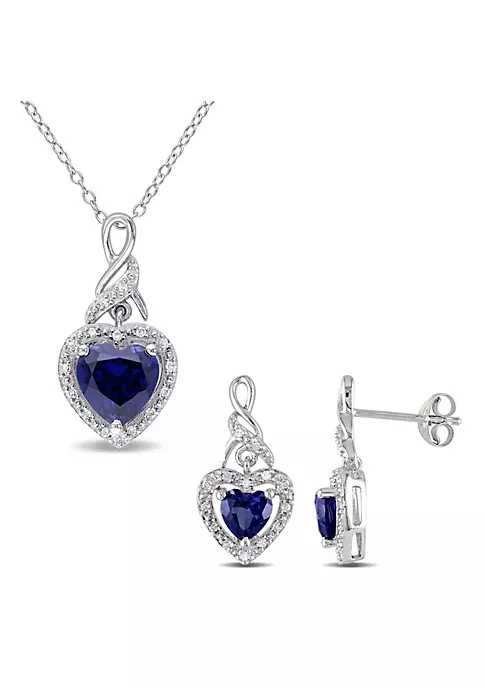 Promo ⭐ Lab Created 2-Piece Set of 3.40 ct. t.g.w. Created Blue Sapphire and 1/5 ct. t.w. Diamond Twisted Heart Earrings and Pendant with Chain in Sterling Silver by Belk & Co. 🥰 1 Promo ⭐ Lab Created 2-Piece Set of 3.40 ct. t.g.w. Created Blue Sapphire and 1/5 ct. t.w. Diamond Twisted Heart Earrings and Pendant with Chain in Sterling Silver by Belk & Co. 🥰