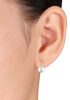 Buy 🌟 9-9.5 Millimeter Cultured Freshwater Pearl and 1/10 ct. t.w. Diamond Earrings in 14k Yellow Gold by Belk & Co. 🥰 -DealsBelk & Co. Store Belk 25466