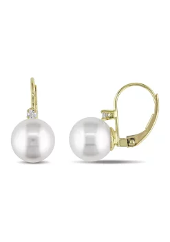 Buy 🌟 9-9.5 Millimeter Cultured Freshwater Pearl and 1/10 ct. t.w. Diamond Earrings in 14k Yellow Gold by Belk & Co. 🥰 -DealsBelk & Co. Store Belk 25467