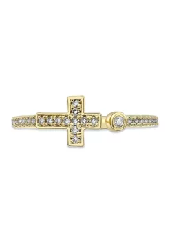 Buy 🎉 1/8 ct. t.w. Diamond Sideways Cross Open Shank Ring in Sterling Silver with 14K Yellow Gold Plate by Belk & Co. 🎁 -DealsBelk & Co. Store Belk 25479