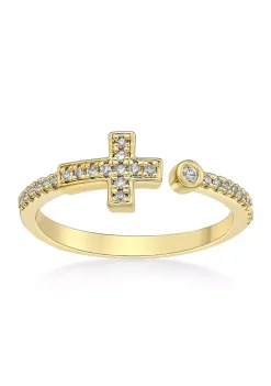 Buy 🎉 1/8 ct. t.w. Diamond Sideways Cross Open Shank Ring in Sterling Silver with 14K Yellow Gold Plate by Belk & Co. 🎁 -DealsBelk & Co. Store Belk 25480