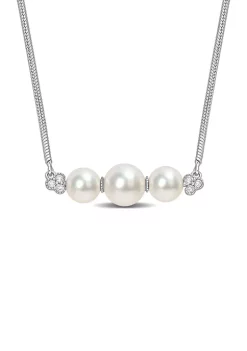New ๐ฏ Freshwater Cultured Pearl and 1/5 CT TGW White Topaz Bar Necklace in Sterling Silver by Belk & Co. โญ