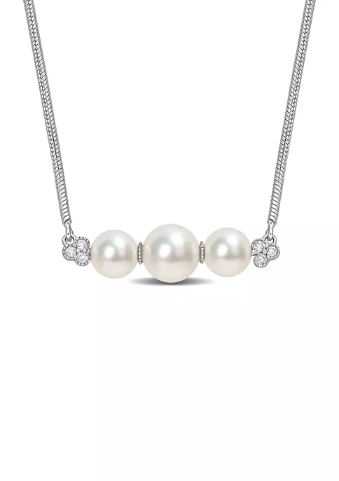 New ๐ฏ Freshwater Cultured Pearl and 1/5 CT TGW White Topaz Bar Necklace in Sterling Silver by Belk & Co. โญ 1 New ๐ฏ Freshwater Cultured Pearl and 1/5 CT TGW White Topaz Bar Necklace in Sterling Silver by Belk & Co. โญ