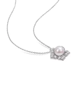 Cheap 👍 Lab Created 8.5-9mm Freshwater Cultured Pearl and 1 1/3 CT TGW Created White Sapphire Floral Pendant with Chain in Sterling Silver by Belk & Co. ✨ -DealsBelk & Co. Store Belk 25500