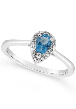 Top 10 👏 Sterling Silver 6x4mm Pear Shaped Blue Topaz Diamond Accent Halo Ring by Belk & Co. 🥰 -DealsBelk & Co. Store Belk 25524