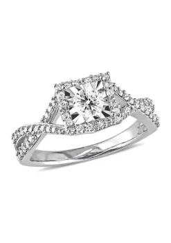 Best deal 🤩 1/2 ct. t.w. Diamond Halo Crossover Engagement Ring in Sterling Silver by Belk & Co. ✔️