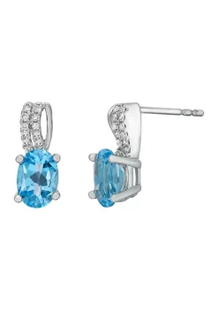 Best Sale 🎉 1.0 ct. t.w. Blue Topaz and 0.08 ct. t. w.Diamond Earrings in 10K White Gold by Belk & Co. 👏