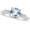 Deals ✨ Sterling Silver 7mm Cushion Aquamarine 1/10 CTTW Diamond Ring by Belk & Co. 💯