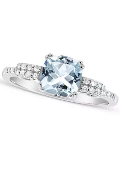 Deals ✨ Sterling Silver 7mm Cushion Aquamarine 1/10 CTTW Diamond Ring by Belk & Co. 💯 -DealsBelk & Co. Store Belk 25577