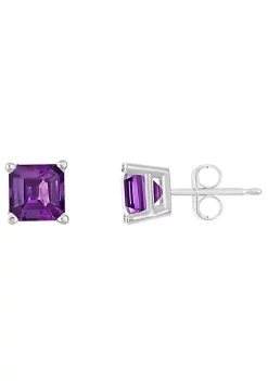 Outlet 🔥 Sterling Silver 6mm Asscher Amethyst Stud Earrings by Belk & Co. 😍