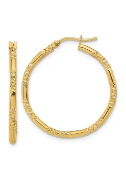 Best Sale 👏 14K Yellow Gold Polished and Textured Hoop Earrings by Belk & Co. ✔️