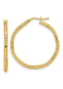 Best Sale 👏 14K Yellow Gold Polished and Textured Hoop Earrings by Belk & Co. ✔️ -DealsBelk & Co. Store Belk 25773
