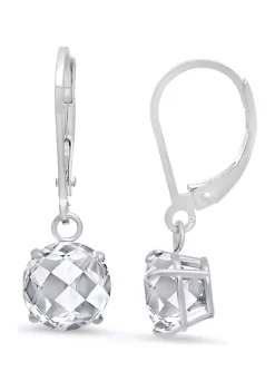 Outlet 🧨 Sterling Silver Round Checkerboard Cut 4.1 ct. t.w. White Topaz Lever Back Earrings (8 Millimeter) by Belk & Co. 🌟