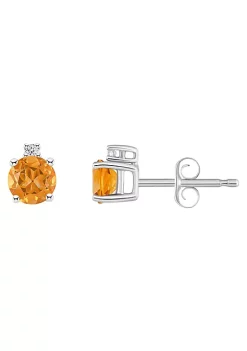 Brand new โ 14K Gold 4mm Round Citrine Diamond Accent Earrings by Belk & Co. โ๏ธ