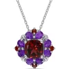 Flash Sale 👍 3.25 ct. t.w. Garnet and 1.125 ct. t.w. Amethyst Quatrefoil Floral Pendant with Chain in Sterling Silver by Belk & Co. 🎁