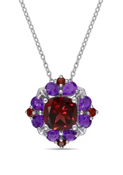 Flash Sale ๐ 3.25 ct. t.w. Garnet and 1.125 ct. t.w. Amethyst Quatrefoil Floral Pendant with Chain in Sterling Silver by Belk & Co. ๐