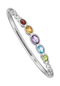 Flash Sale 🧨 1 ct. t.w. Amethyst, 3/4 ct. t.w. Swiss Blue Topaz, 5/8 ct. t.w. Citrine, 1/2 ct. t.w. Garnet and 3/8 ct. t.w. Peridot Bangle Bracelet in Rhodium-Plated Sterling Silver by Belk & Co. 🎁