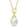 Hot Sale 🌟 8-9mm South Sea Cultured Freshwater Pearl and White Topaz Drop Pendant with Chain in Yellow Plated Sterling Silver by Belk & Co. ❤️