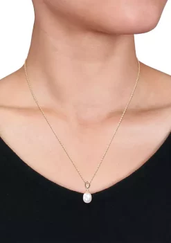 Hot Sale 🌟 8-9mm South Sea Cultured Freshwater Pearl and White Topaz Drop Pendant with Chain in Yellow Plated Sterling Silver by Belk & Co. ❤️ 6 Hot Sale 🌟 8-9mm South Sea Cultured Freshwater Pearl and White Topaz Drop Pendant with Chain in Yellow Plated Sterling Silver by Belk & Co. ❤️ -DealsBelk & Co. Store Belk 25816