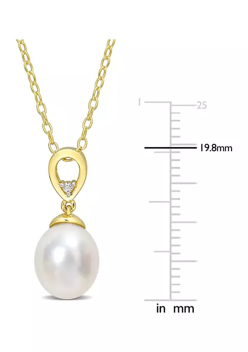 Hot Sale 🌟 8-9mm South Sea Cultured Freshwater Pearl and White Topaz Drop Pendant with Chain in Yellow Plated Sterling Silver by Belk & Co. ❤️ 3 Hot Sale 🌟 8-9mm South Sea Cultured Freshwater Pearl and White Topaz Drop Pendant with Chain in Yellow Plated Sterling Silver by Belk & Co. ❤️ - Image 3