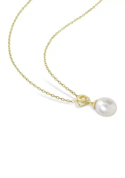 Hot Sale 🌟 8-9mm South Sea Cultured Freshwater Pearl and White Topaz Drop Pendant with Chain in Yellow Plated Sterling Silver by Belk & Co. ❤️ 8 Hot Sale 🌟 8-9mm South Sea Cultured Freshwater Pearl and White Topaz Drop Pendant with Chain in Yellow Plated Sterling Silver by Belk & Co. ❤️ -DealsBelk & Co. Store Belk 25818
