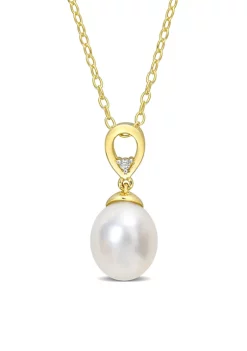 Hot Sale 🌟 8-9mm South Sea Cultured Freshwater Pearl and White Topaz Drop Pendant with Chain in Yellow Plated Sterling Silver by Belk & Co. ❤️ 9 Hot Sale 🌟 8-9mm South Sea Cultured Freshwater Pearl and White Topaz Drop Pendant with Chain in Yellow Plated Sterling Silver by Belk & Co. ❤️ -DealsBelk & Co. Store Belk 25819