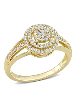 Deals 💯 1/4 ct. t.w. Diamond Double Halo Cluster Ring in 10K Yellow Gold by Belk & Co. 🔔