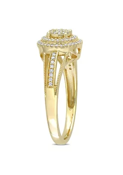 Deals 💯 1/4 ct. t.w. Diamond Double Halo Cluster Ring in 10K Yellow Gold by Belk & Co. 🔔 -DealsBelk & Co. Store Belk 25877