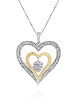 Best Pirce ✔️ 1/10 ct. t.w. Diamond Double Heart Pendant in Sterling Silver & 10k Yellow Gold by Belk & Co. 🔥