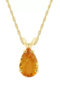 Best Sale 🔔 14K Yellow Gold 12x8mm Pear Shaped Citrine Pendant Necklace by Belk & Co. 😉