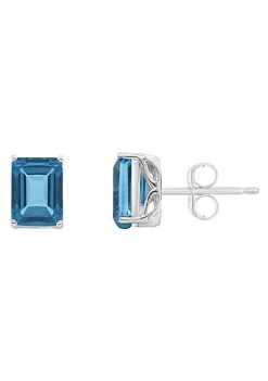 Coupon 💯 Sterling Silver 8x6mm Emerald Cut London Blue Topaz Stud Earrings by Belk & Co. 💯