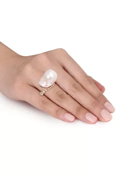 New 🔔 14-14.5MM Freshwater Baroque Cultured Pearl and 1/5 CT TW Diamond Cocktail Ring in 14k Yellow Gold by Belk & Co. ❤️ -DealsBelk & Co. Store Belk 25957