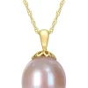 Best Pirce 💯 11.5-12mm Pink Cultured Freshwater Pearl Strawberry Pendant with Singapore Chain 10k Yellow Gold by Belk & Co. ✔️