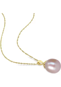 Best Pirce 💯 11.5-12mm Pink Cultured Freshwater Pearl Strawberry Pendant with Singapore Chain 10k Yellow Gold by Belk & Co. ✔️ -DealsBelk & Co. Store Belk 25978
