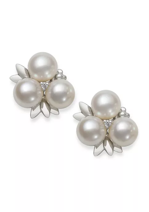 New ๐ 6-7 Millimeter Cultured Freshwater Pearl and Diamond Accent Fruit Earrings in Sterling Silver by Belk & Co. ๐ 2 New ๐ 6-7 Millimeter Cultured Freshwater Pearl and Diamond Accent Fruit Earrings in Sterling Silver by Belk & Co. ๐ - Image 2