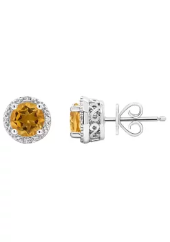 Cheapest โจ Sterling Silver 6mm Round Citrine Diamond Accent Halo Stud Earrings by Belk & Co. โจ