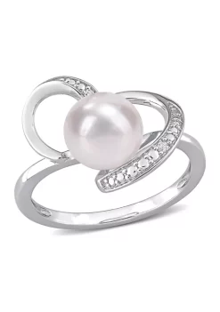 New 😀 8-8.5mm Freshwater Cultured Pearl and Diamond Accent Heart Ring in Sterling Silver by Belk & Co. ⭐ -DealsBelk & Co. Store Belk 26041
