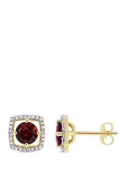 Deals ๐ 1.2 ct. t.w. Garnet and 0.07 ct. t.w. Diamond Floating Halo Square Stud Earrings in 10K Yellow Gold by Belk & Co. ๐