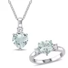 Buy 👏 Lab Created 2-Piece Set of 3.45 ct. t.g.w. Aquamarine and Created White Sapphire Pendant with Chain and Ring in Sterling Silver by Belk & Co. ⌛