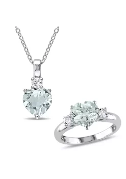 Buy 👏 Lab Created 2-Piece Set of 3.45 ct. t.g.w. Aquamarine and Created White Sapphire Pendant with Chain and Ring in Sterling Silver by Belk & Co. ⌛ -DealsBelk & Co. Store Belk 26088