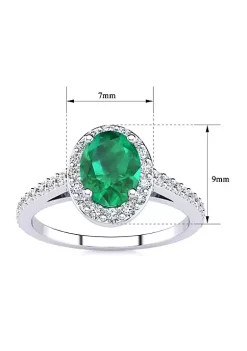 Deals 🎁 Lab Created 1cttw Oval Shape Created Emerald and Halo Diamond Ring In Sterling Silver by Belk & Co. 💯 -DealsBelk & Co. Store Belk 26092