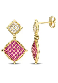 Best Sale ✨ Lab Created 1.78 ct. t.g.w. Created White Sapphire & Created Ruby Lozenge Earrings in Yellow Plated Sterling Silver by Belk & Co. 🧨