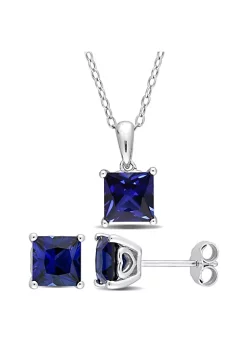 Brand new ⌛ Lab Created 2-Piece Set of 4 ct. t.g.w. Created Blue Sapphire Solitaire Earrings and Pendant with Chain in Sterling Silver by Belk & Co. 🧨 -DealsBelk & Co. Store Belk 26151
