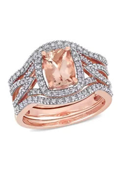 Wholesale 🧨 1.3 ct. t.w. Morganite and 1/3 ct. t.w. Diamond 3-Piece Bridal Set in 10k Rose Gold by Belk & Co. 🤩