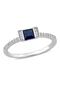 Discount 🔔 Princess Cut Sapphire and 1/10 Ct TW Diamond Ring in 14k White Gold by Belk & Co. 👏 -DealsBelk & Co. Store Belk 26186