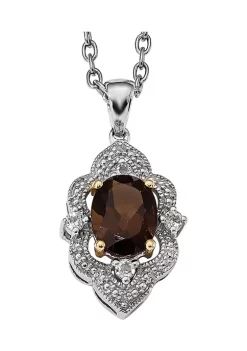 Outlet 👍 1.64 ct. t.w Smoky Quartz, 1/5 ct. t.w. White Topaz and 1/10 ct. t.w. Diamond Necklace in Rhodium-Plated Sterling Silver and 14K Gold Accent by Belk & Co. 👍