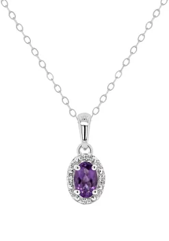 Budget ✨ Sterling Silver 6x4mm Oval Amethyst Diamond Accent Halo Pendant Necklace by Belk & Co. ⌛ -DealsBelk & Co. Store Belk 26259