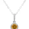 Best Sale 🛒 Sterling Silver 6mm Round Citrine Diamond Accent Halo Pendant Necklace by Belk & Co. 🎁