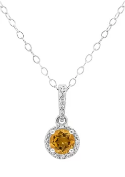 Best Sale 🛒 Sterling Silver 6mm Round Citrine Diamond Accent Halo Pendant Necklace by Belk & Co. 🎁 -DealsBelk & Co. Store Belk 26262