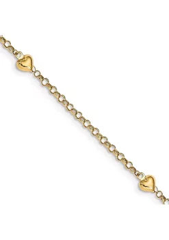 Budget 🛒 14K Yellow Gold Puff Heart 10 Inch Anklet by Belk & Co. 😀 -DealsBelk & Co. Store Belk 26305